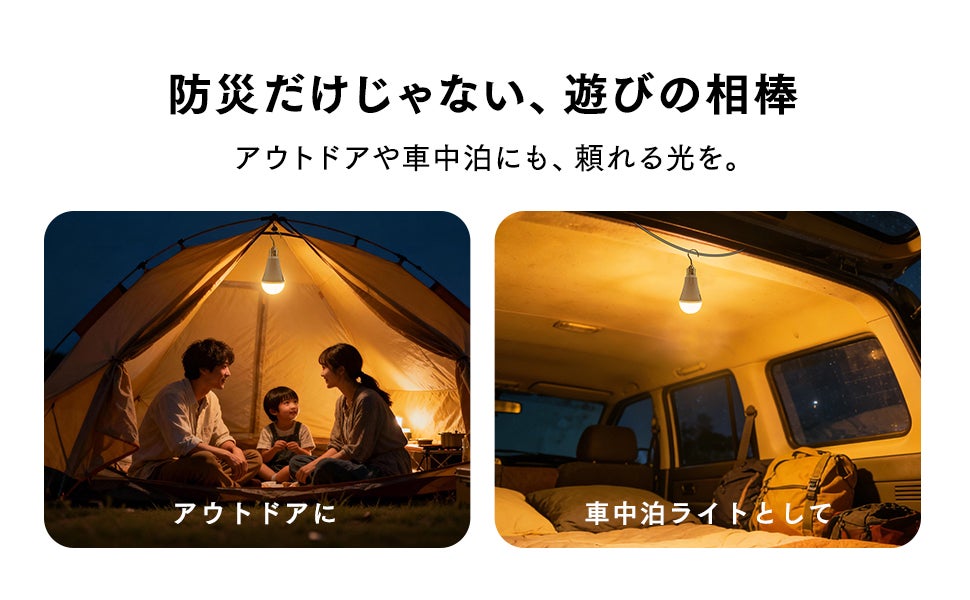 停電時も自動点灯で安心。声で灯く。 音声操作×USB充電「防災電球」新