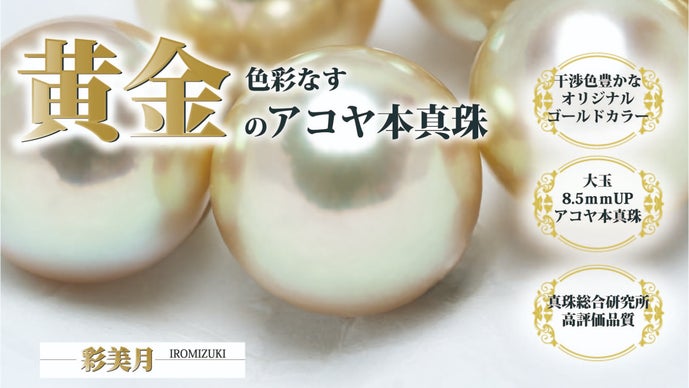 オリジナル調色で生まれた干渉色の強いゴールデンカラーのアコヤ本真珠