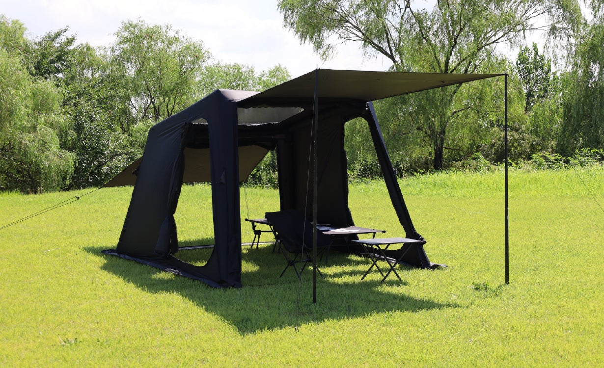 設営5分！全自動の内蔵ポンプ式キューブ型シェルター「DICE SHELTER