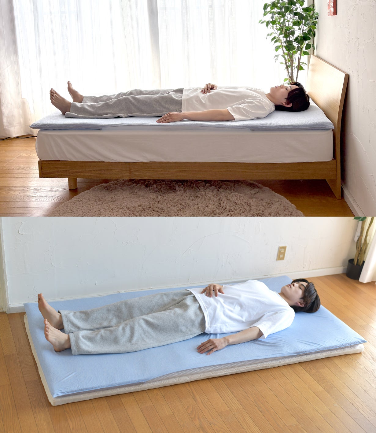 寝苦しい夜から解放！背中に風が通り熱を逃がす新発想｜マットレストッパー 夏専用】寝苦しい夜から解放！背中に風が通り熱を逃がす新発想｜呼吸