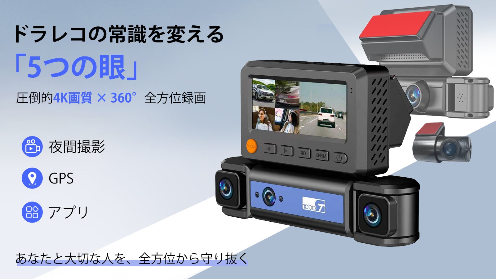 革新】5カメラ搭載ドライブレコーダー!4K高画質で360度全方位を監視 革新】5カメラ搭載ドライブレコーダー!4K高画質で360度全方位を監視