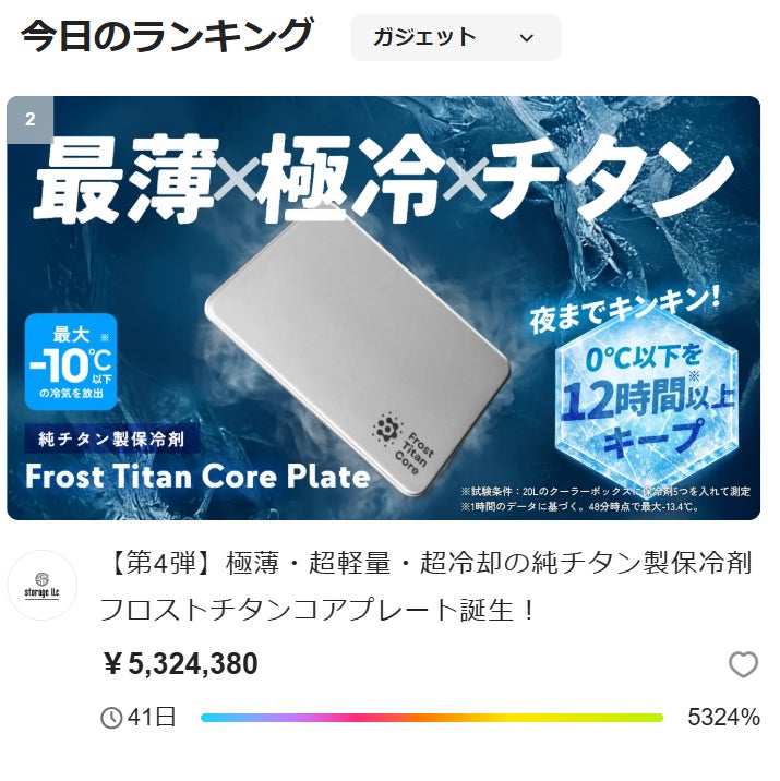 第4弾】極薄・超軽量・超冷却の純チタン製保冷剤フロストチタンコア