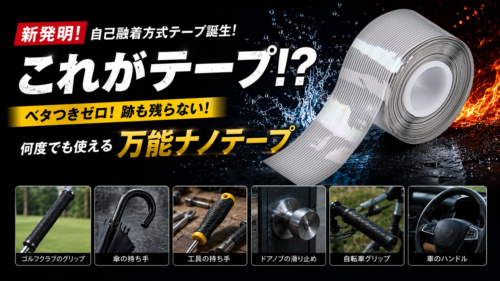 新発明】粘着剤ゼロ！貼っても剥がしても跡ゼロ ! 繰り返し使える自己