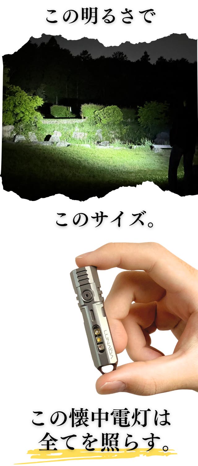 純チタン99％×超軽量28g】圧倒的に明るく美しい。鍵より小さいLED懐中