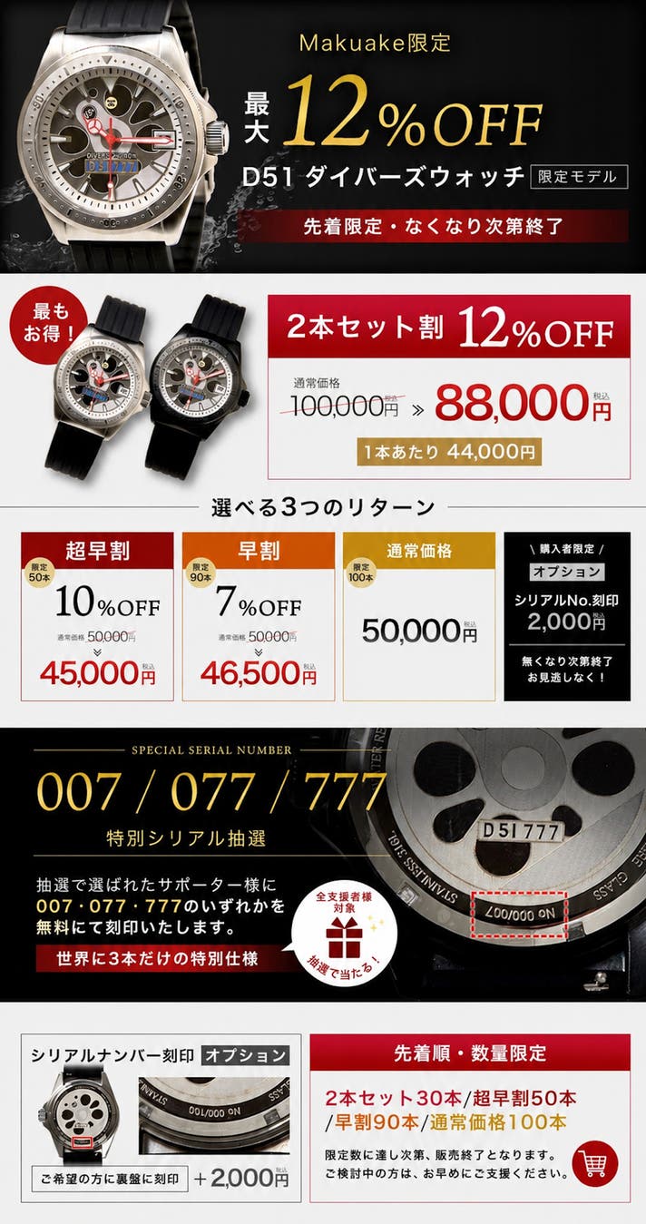 Makuake限定販売】D51ナンバー入り腕時計ダイバーズウォッチ｜マクアケ