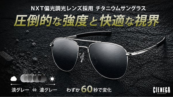 米陸軍開発技術から誕生。NXT偏光調光レンズ&times;チタンフレーム　たった21ｇの軽さ