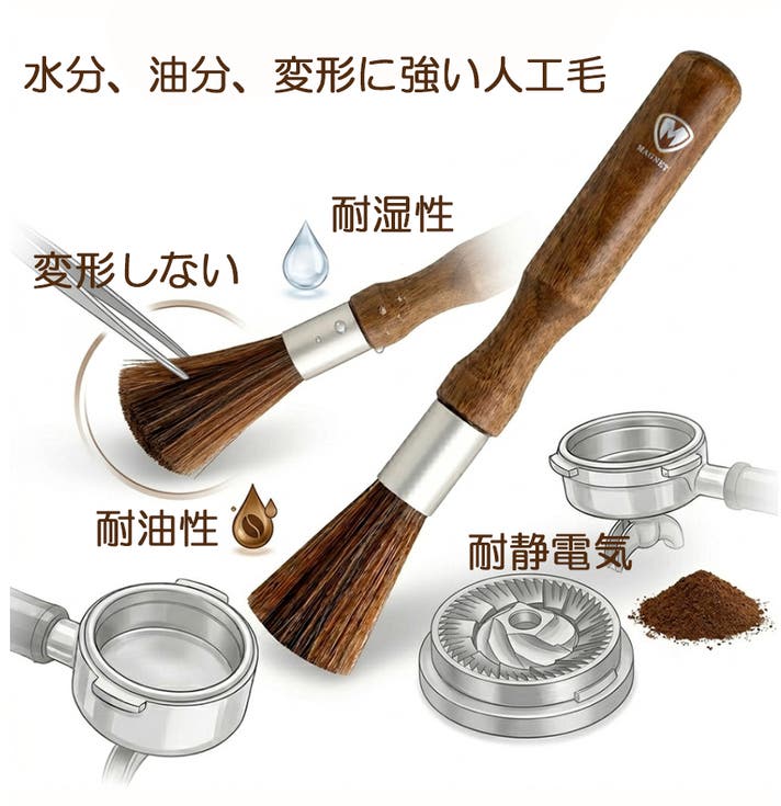 静電気のイライラ解消！珈琲清掃用グラインダーブラシ【静電防止人工毛