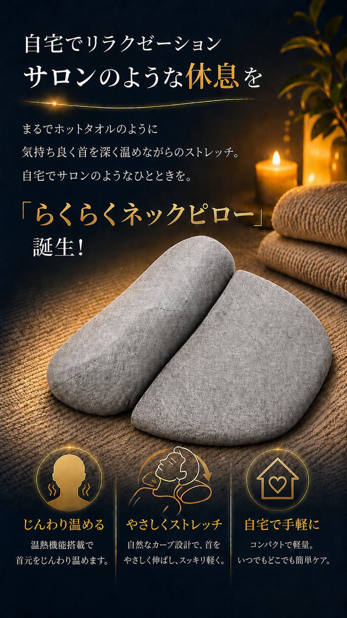 1日5分の簡単ケア。温めながら、ストレッチ！新発想ネックピロー