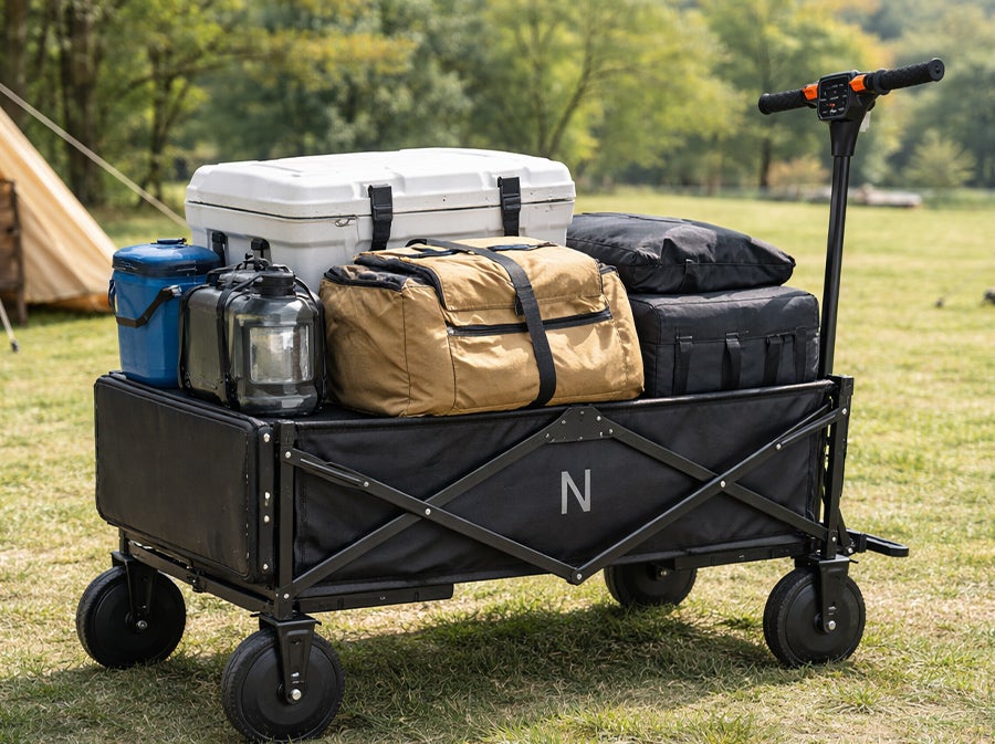 荷物運びが変わる！電動アシスト＋ベンチ付き無重力キャリーワゴン【N