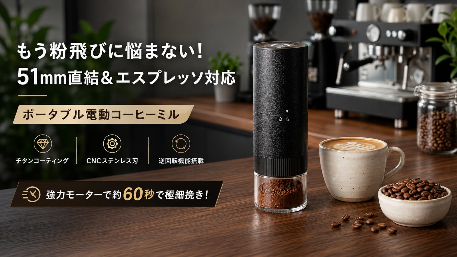 チタンコーティング】51mm直結で粉飛び防止！エスプレッソ対応コーヒー