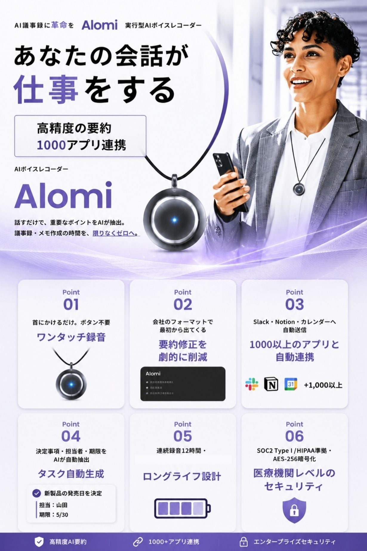 あなたの会話が仕事する｜1,000アプリ連携の実行型AIボイスレコーダー