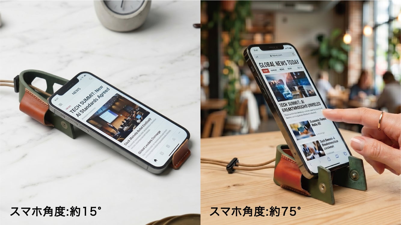 厚ヌメ革の頑丈な本革！「スマホスタンドになる」マルチホルダー