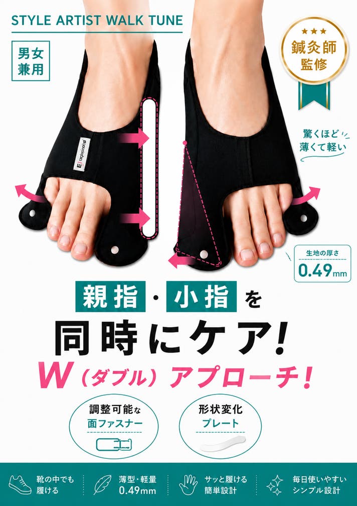 こりき 親指にフィットする「形状変化プレート」搭載。靴の中でも履ける新発想