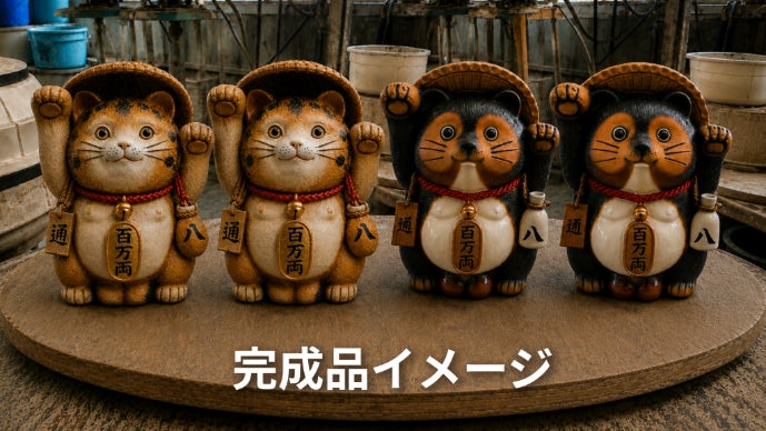 信楽焼たぬき×招き猫が奇跡の融合！ ハイブリッドな縁起物 福合わせ