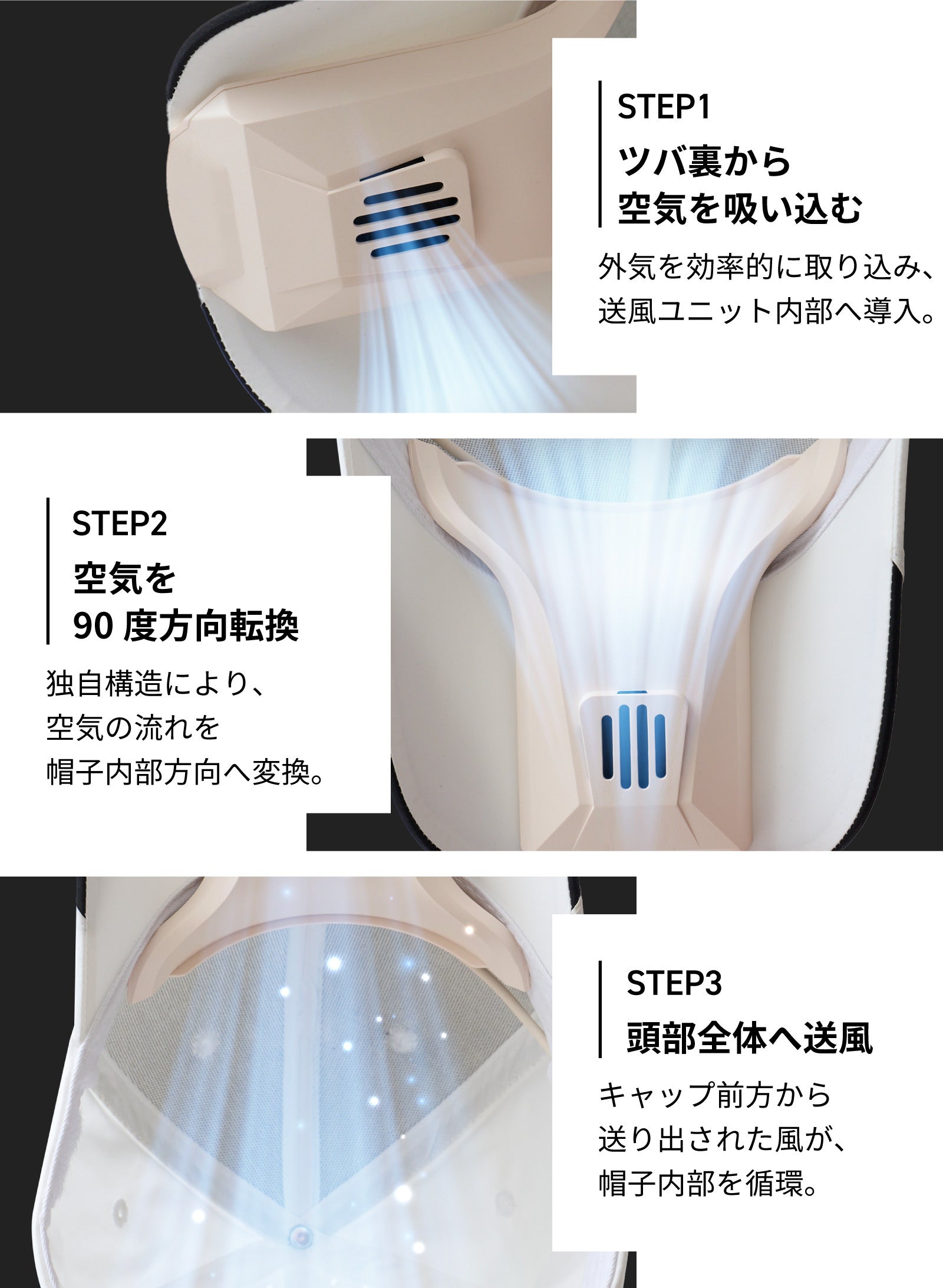 夏の帽子をサウナにしない】快適さ別次元。頭部を風が吹き抜ける未来型