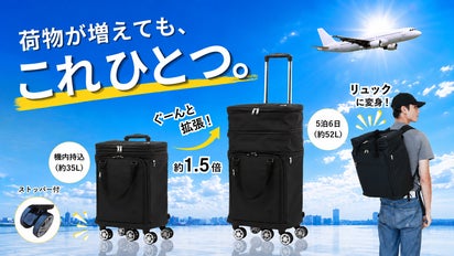3段階拡張可能キャリーケース　リュックも可　新品TRIPLUS 機内持ち込みから5泊まで！変幻自在の多機能スーツケースTRIPLUS【第2