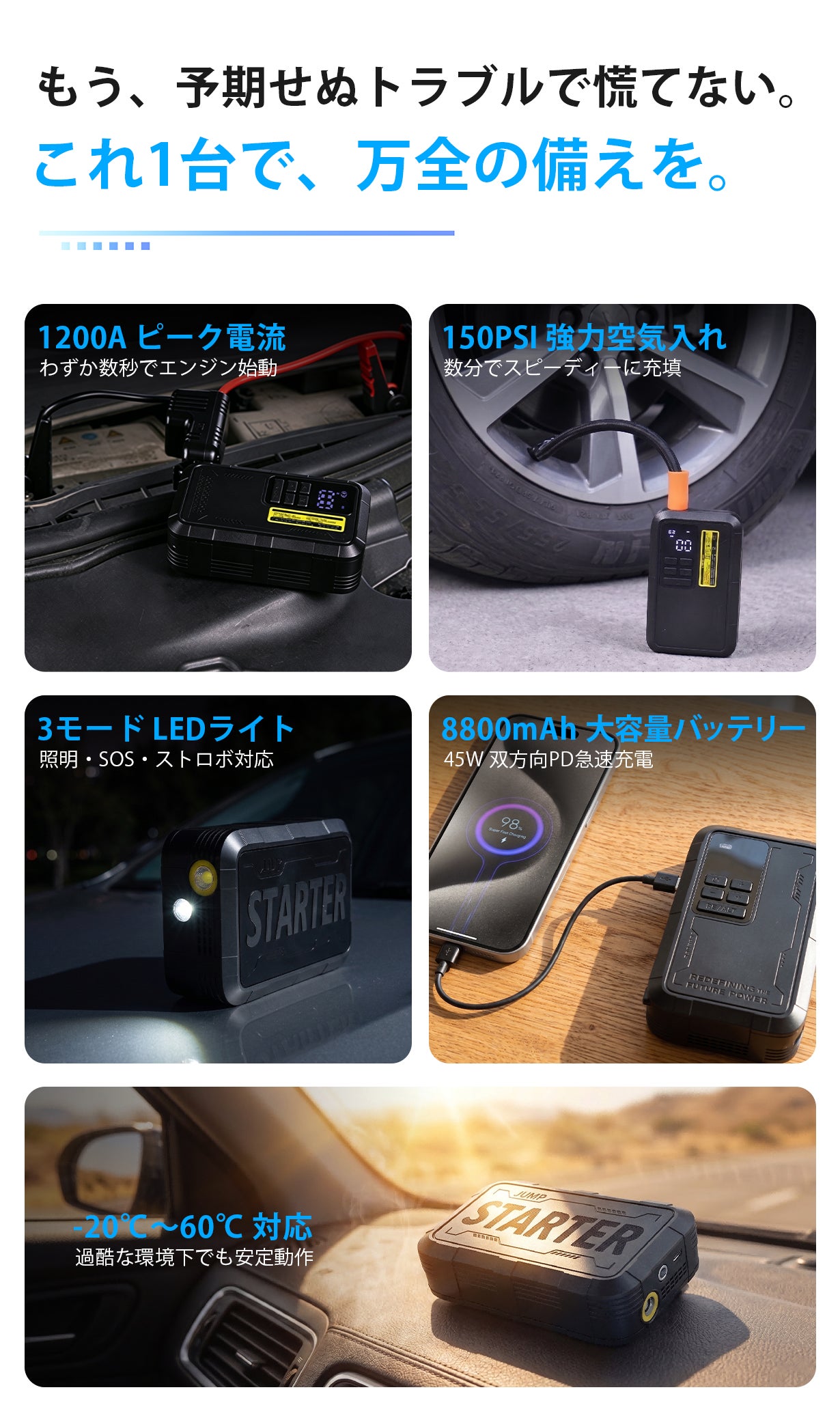 メーカー史上最小】スマホサイズで1台4役！防災に頼れるジャンプ
