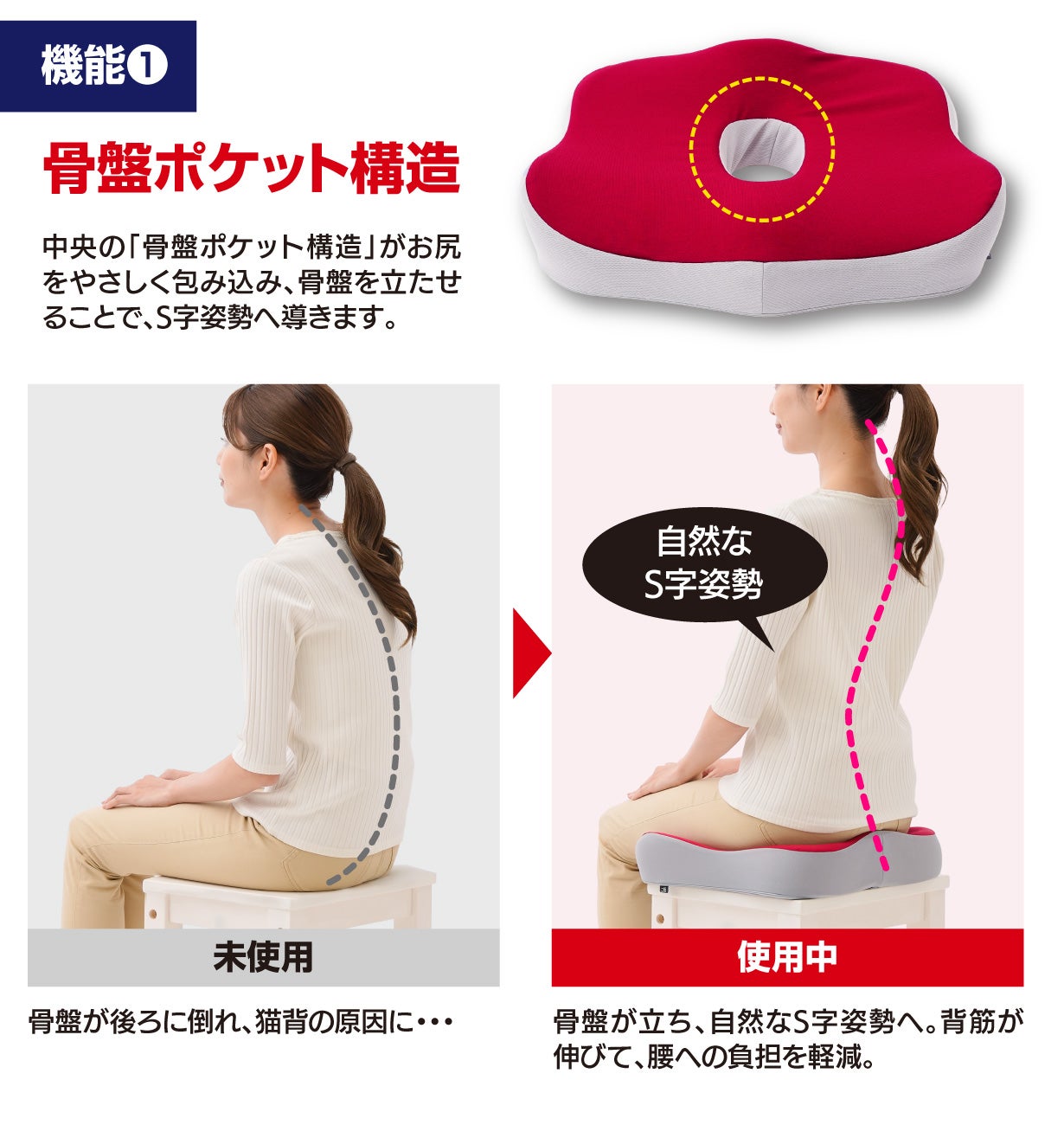 長時間座る人のために。座るだけで骨盤を労り、
