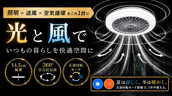 【360&deg;全方位気流】部屋の隅々まで即循環！極薄シーリングファンライト