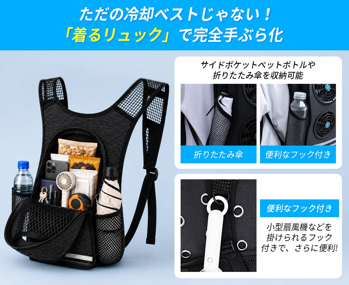 猛暑対策】冷却ベスト×ステンレス保冷剤！荷物も入る「リュック型氷冷