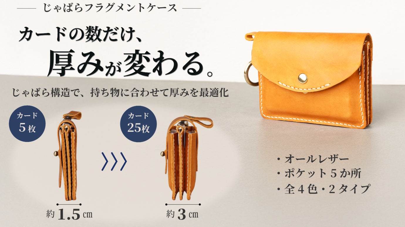 カードは余裕の25枚。薄型財布にもなる、じゃばら構造の本革フラグメントケース