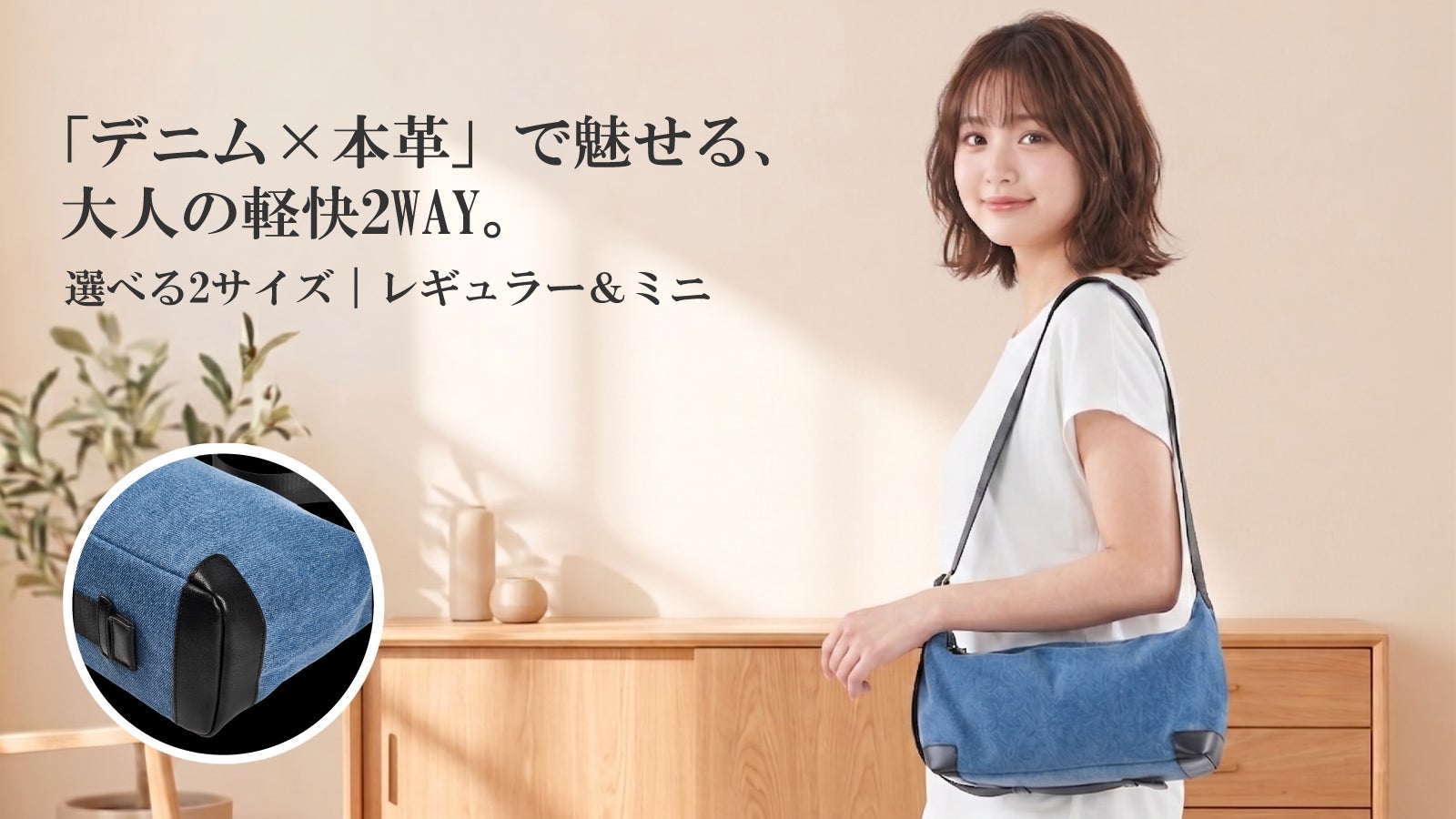 日常から通勤まで大活躍！整理収納に優れた、厚手デニムの2WAYバッグ