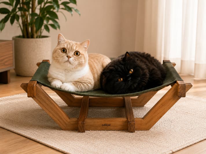 木工職人がつくる、無垢材とコットンキャンバスの猫ハンモック