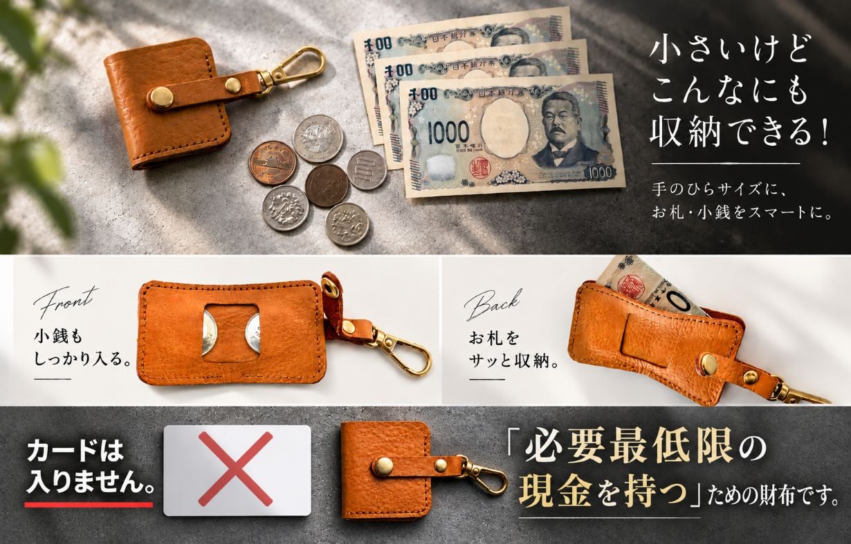 ま*ん様 未使用レア品　新小判切手 5枚セット 財布、ここまで小さくていい。】4.5×5cm。札と小銭を少しだけ持つ本革