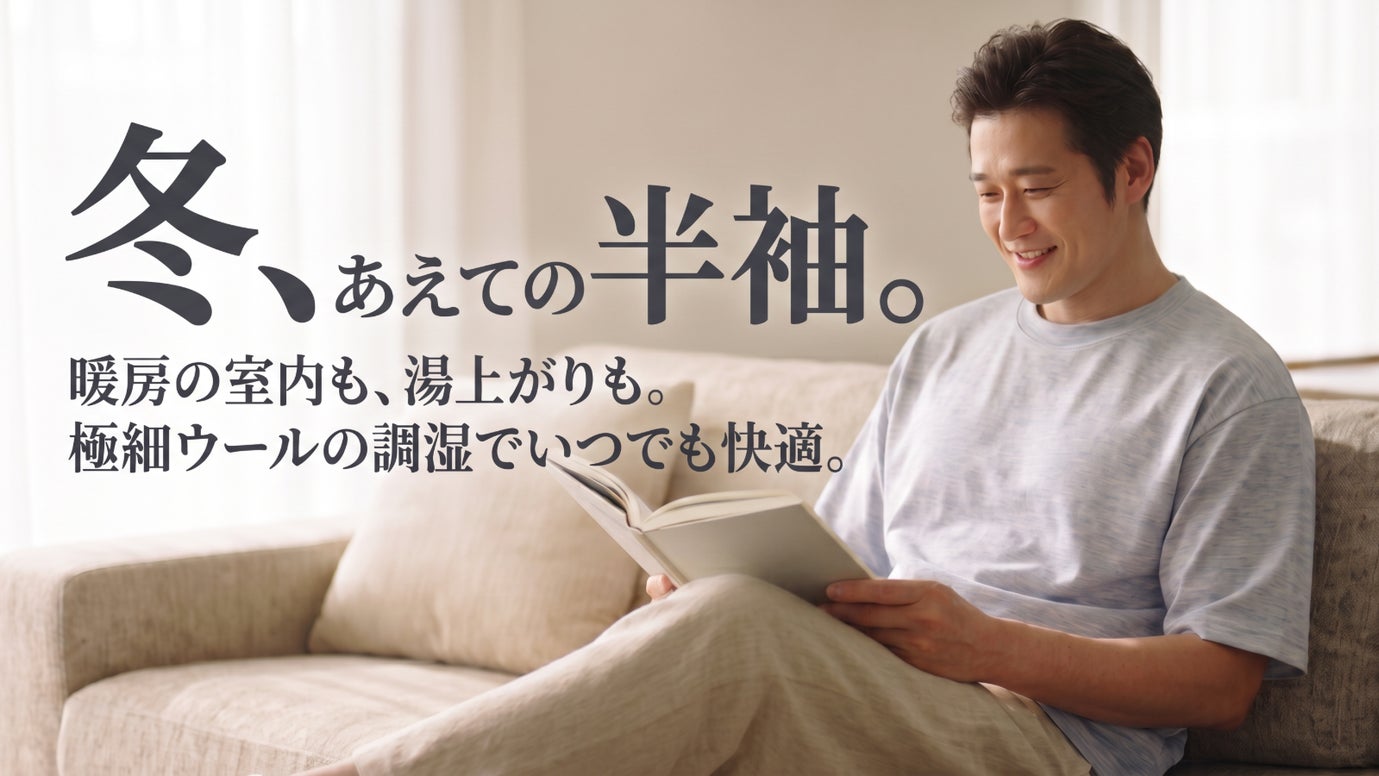 「冬の、半袖。」暖房の室内、湯上がり、天然極細ウール100％の調湿で快適な時を！
