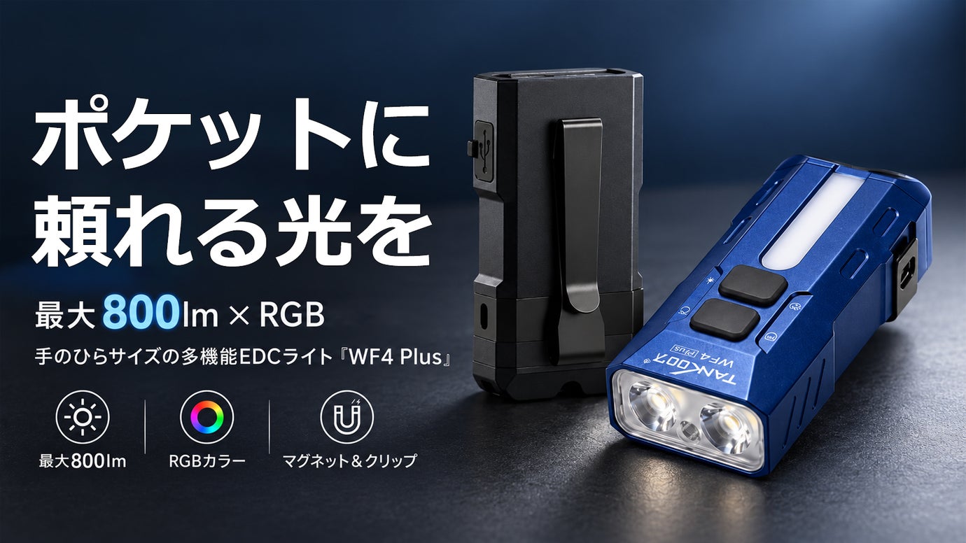 最大800lmの高輝度&times;RGB！手のひらサイズの多機能ライト「WF4 Plus」