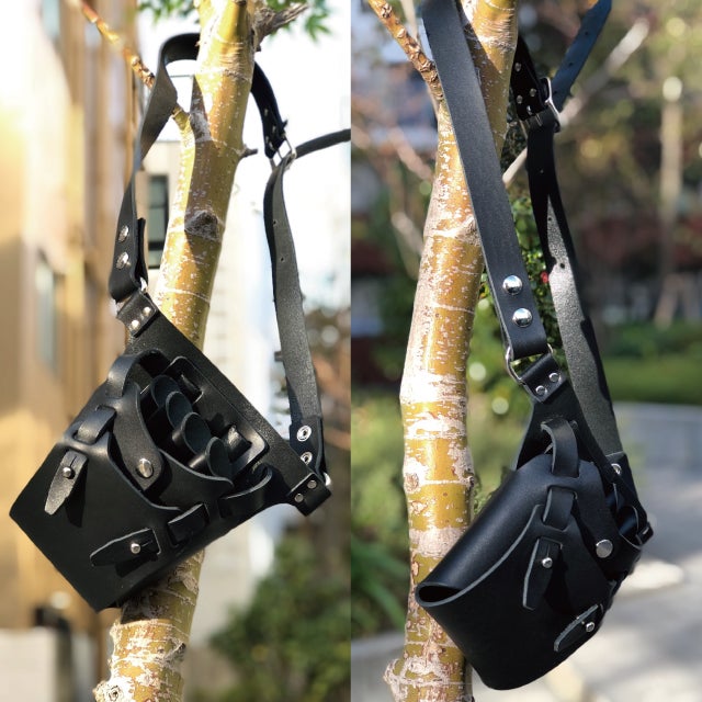 シザーケースや仕事用の道具入れに。パズルの様に組み立てられた