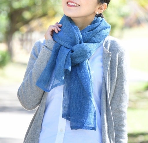 手織りストール ヘンプ100％ 本藍染め SH-001