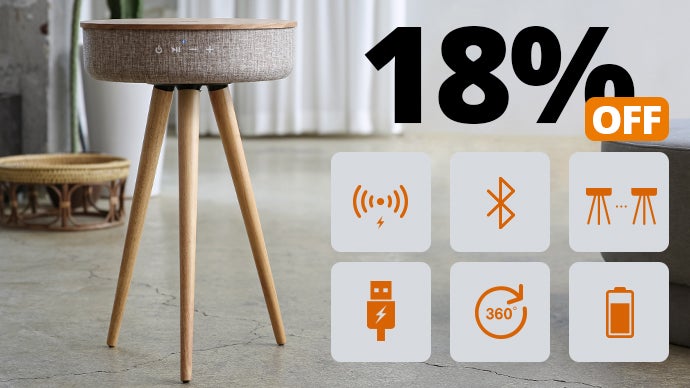 無線充電可能な360°スピーカー内蔵のサイドテーブル「MellowW501T 