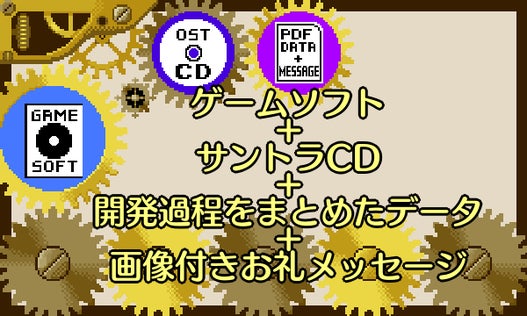 ゲームソフト＋サントラCD＋開発過程をまとめたデータ＋画像付きお礼メッセージ