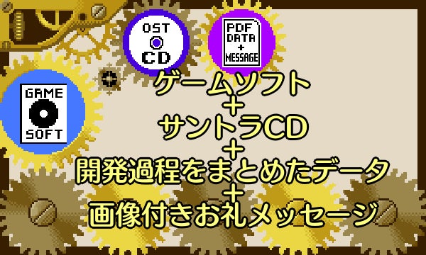 ゲームソフト＋サントラCD＋開発過程をまとめたデータ＋画像付きお礼メッセージ