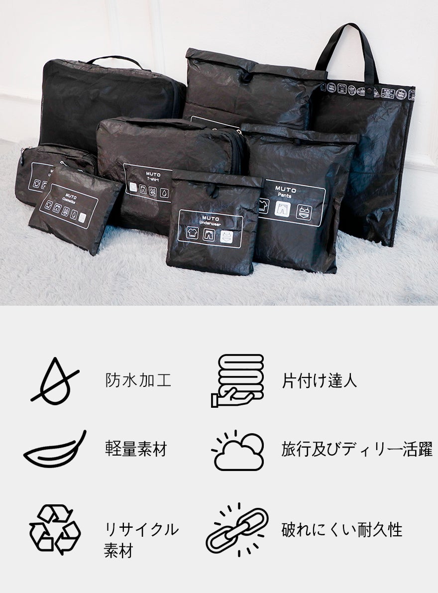アイコンで用途別に簡単片付け。環境に優しい素材のトラベルバッグ